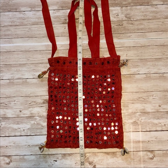 Bohemian mirrored cross-body bag, hand embroidered with cowrie shell detail - Picture 12 of 15